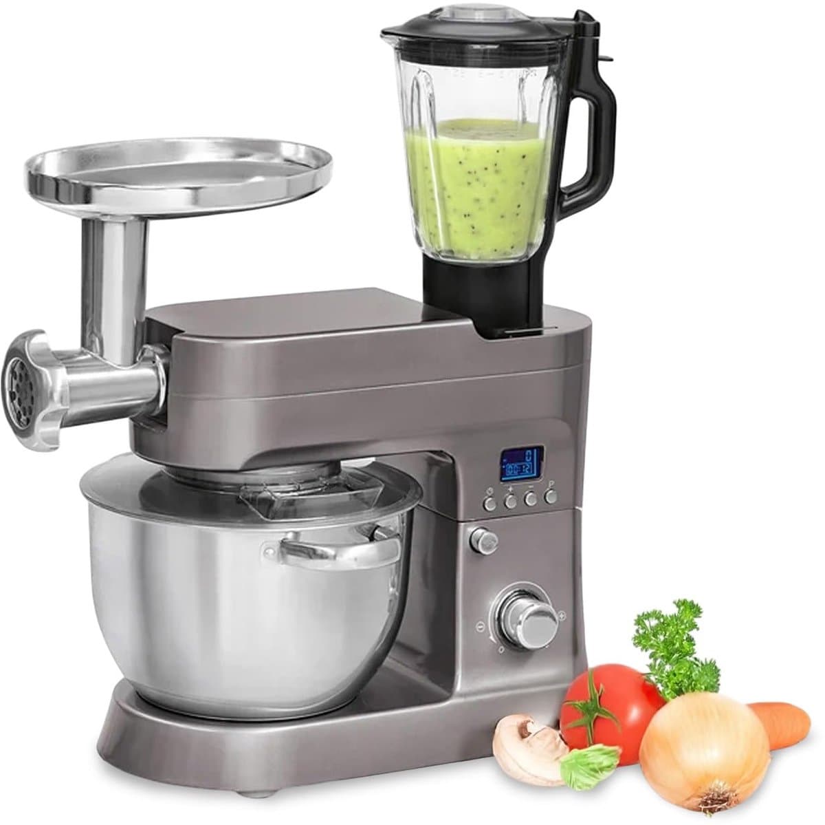 SnelShoppen - Planetaire mixer 1200 W met roestvrijstalen kom 6,2 l - Kneed, hak en meng met 12 snelheden, timer en soft-startfunctie voor keuken en f — afbeelding 1
