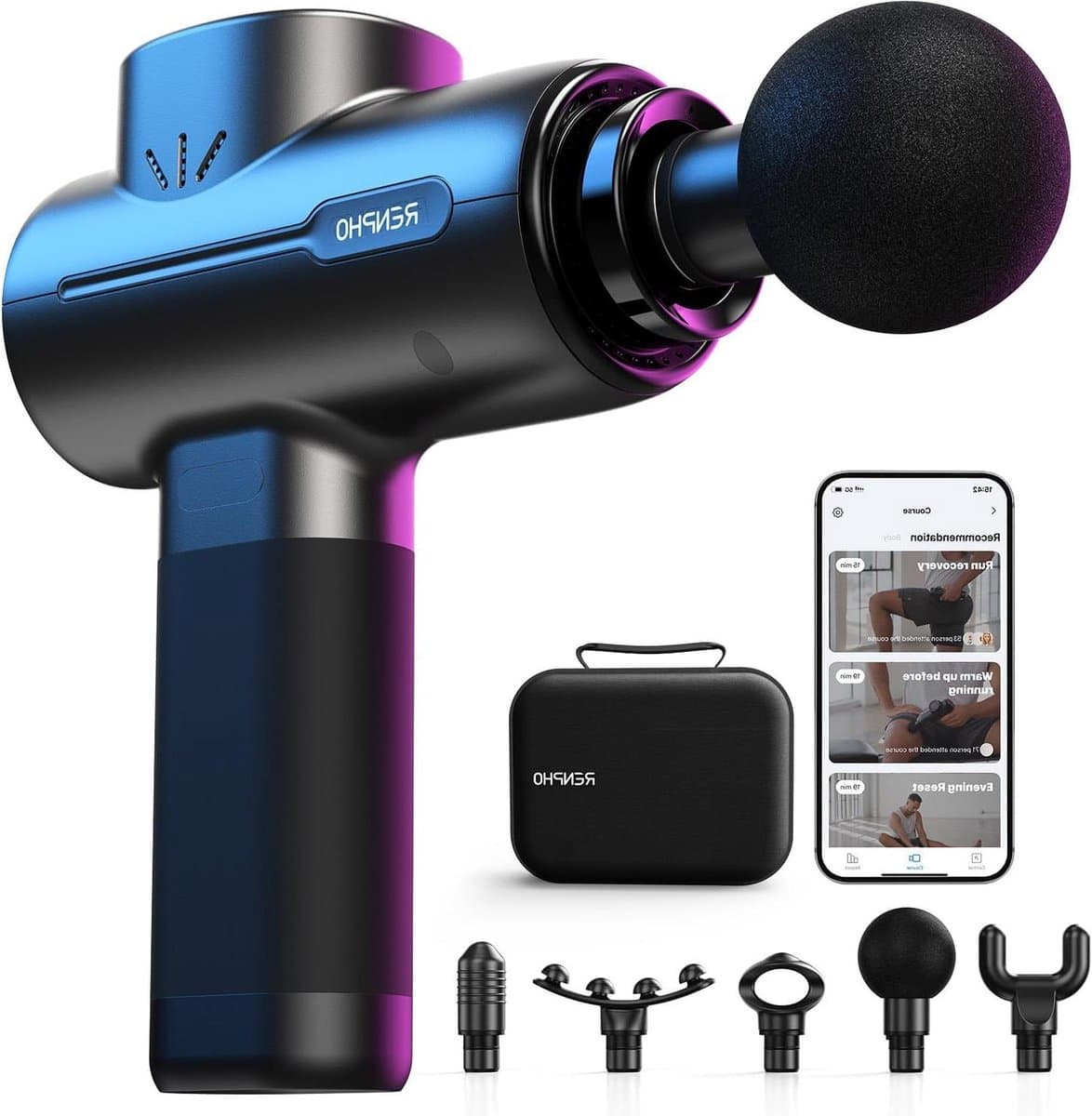 Massage Gun - Spierontspanning Apparaat - Herstel na sport - App gestuurde massage - 14.5 x 18.5 cm - Zwart — afbeelding 1