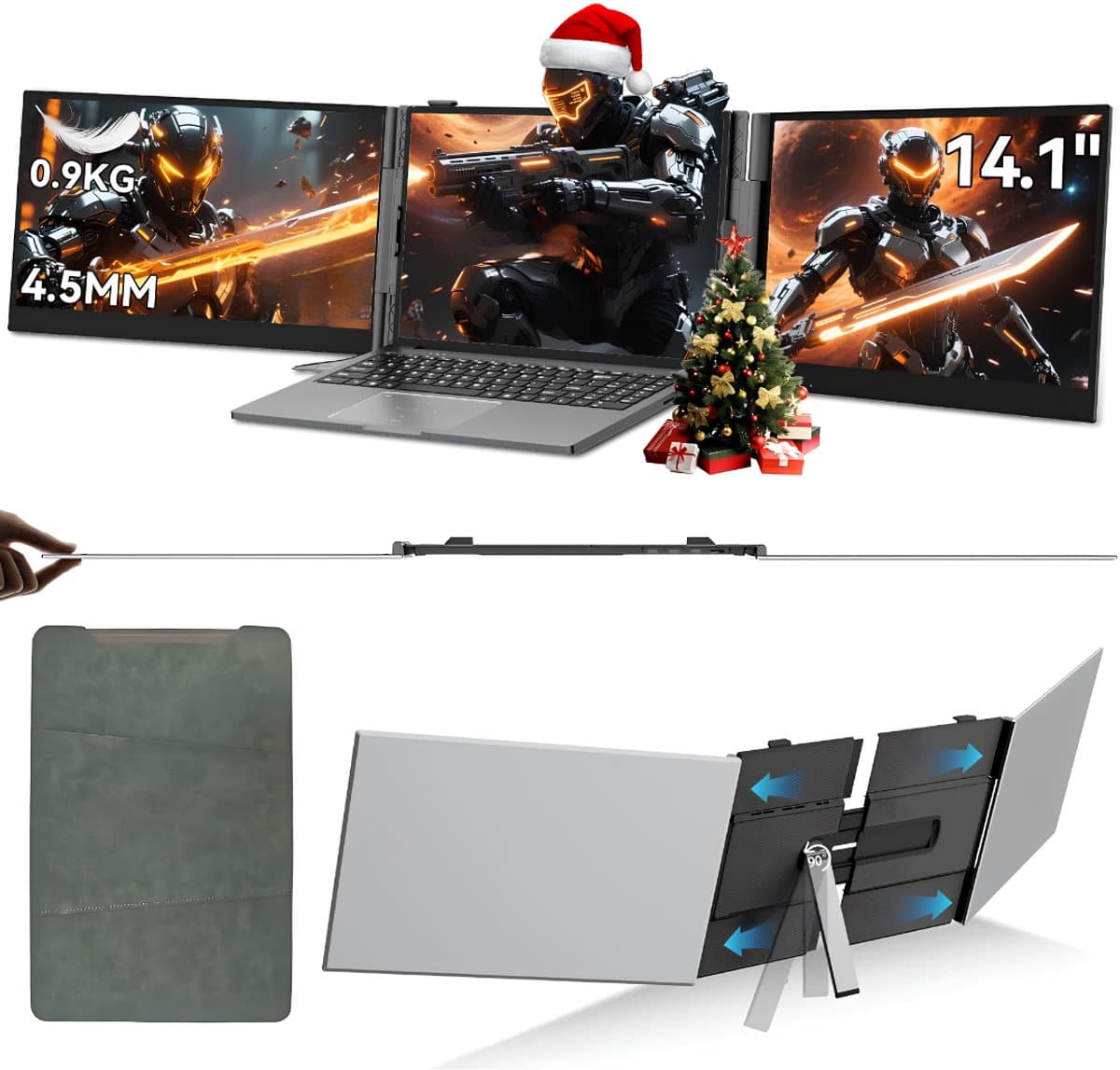 Portable Monitor - 1080p Laptop Met Dubbel Scherm - Ultra-Fin Protection Oculair Scherm - Zilver/Grijze - 36cm x 100 cm x 26 cm — afbeelding 1