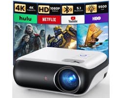 SnelShoppen - Mini 4K Projector Draagbare Projector met Native 1080P, Bluetooth 5.1, Perfect voor Buiten, Compatibel met TV-Stick, Smartphone, Laptop,