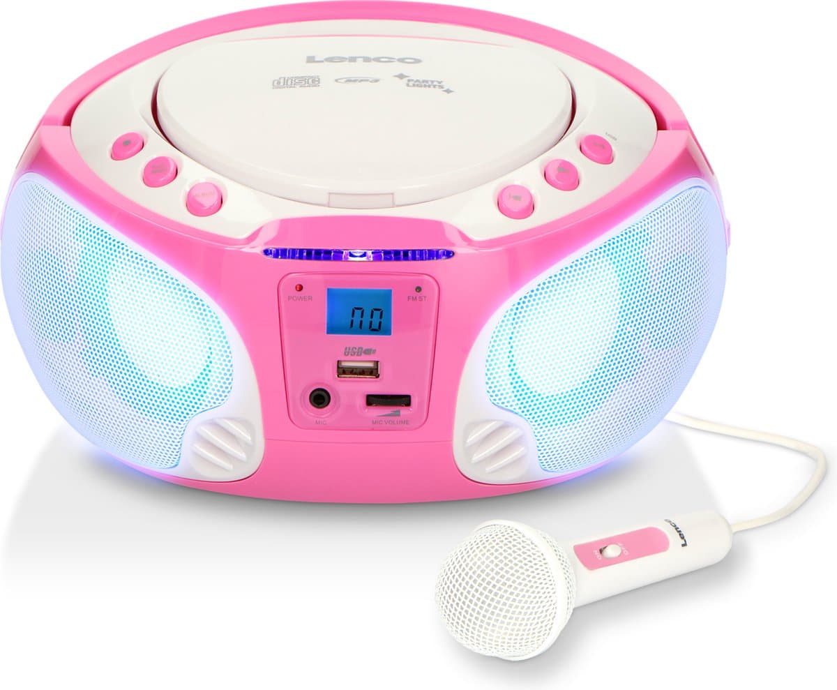 Lenco SCD-650PK - Draagbare radio CD speler met karaokemicrofoon en LED - Roze — afbeelding 1