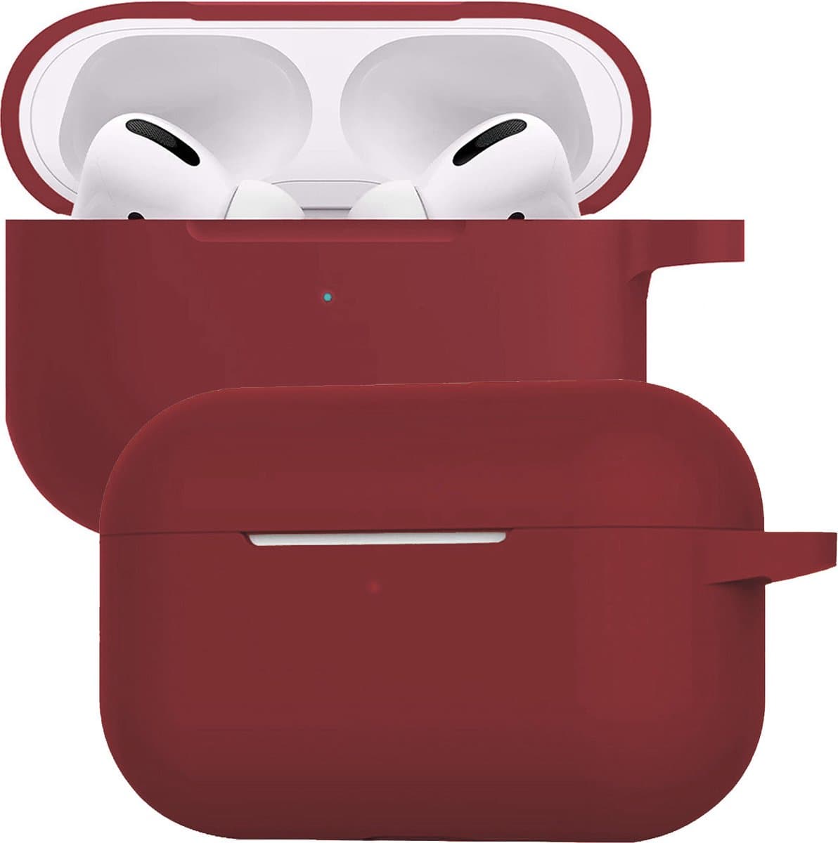 Case - Geschikt voor Apple AirPods Pro 2 - Siliconen Hoes met Clip - Silicone Hoesje Cover - Wijnrood — afbeelding 1