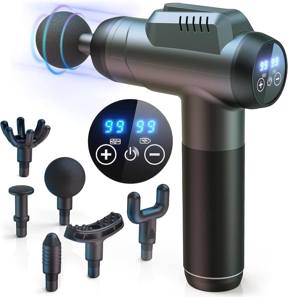 Massagepistool voor diepe weefselmassage - 99 snelheden - Krachtige percussiemassage met LCD-touchscreen - Handmassageapparaat met 6 massagekoppen voor spierpijn en ontspanning — afbeelding 1