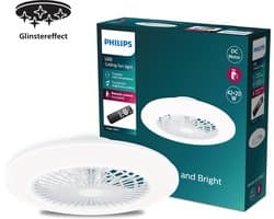 Philips Amigo Ventilator - Energiezuinige LED verlichting - Plafondlamp - Instelbare kleurtemperatuur - 48,5 cm diameter -Afstandsbediening - Wit met glinstereffect
