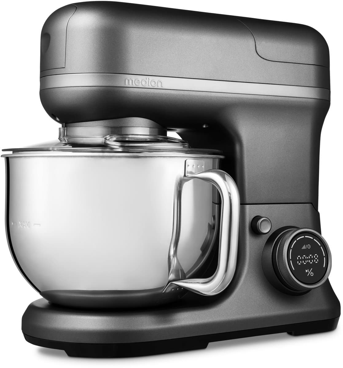 MEDION 4 in 1 universele keukenmachine (1200 watt, 8 standen, mengen kneden roeren hakken, ijskom voor het bereiden van ijs, digitaal display, MD18440) Titanium — afbeelding 1