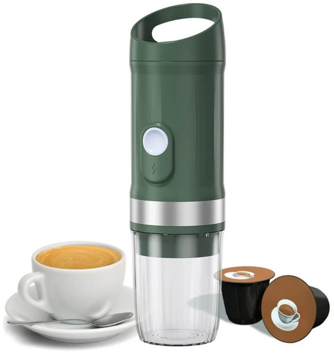 Draagbare koffiemachine - Draagbare espressomachine -Draagbaar Koffiezetapparaat-Koffie Druppelhouder-Snelle Waterverwarming - Capsules & gemalen koffie - 20 bar - Draagbare koffiemachine -Reis & camping koffiezetapparaat - Forest Green — afbeelding 1