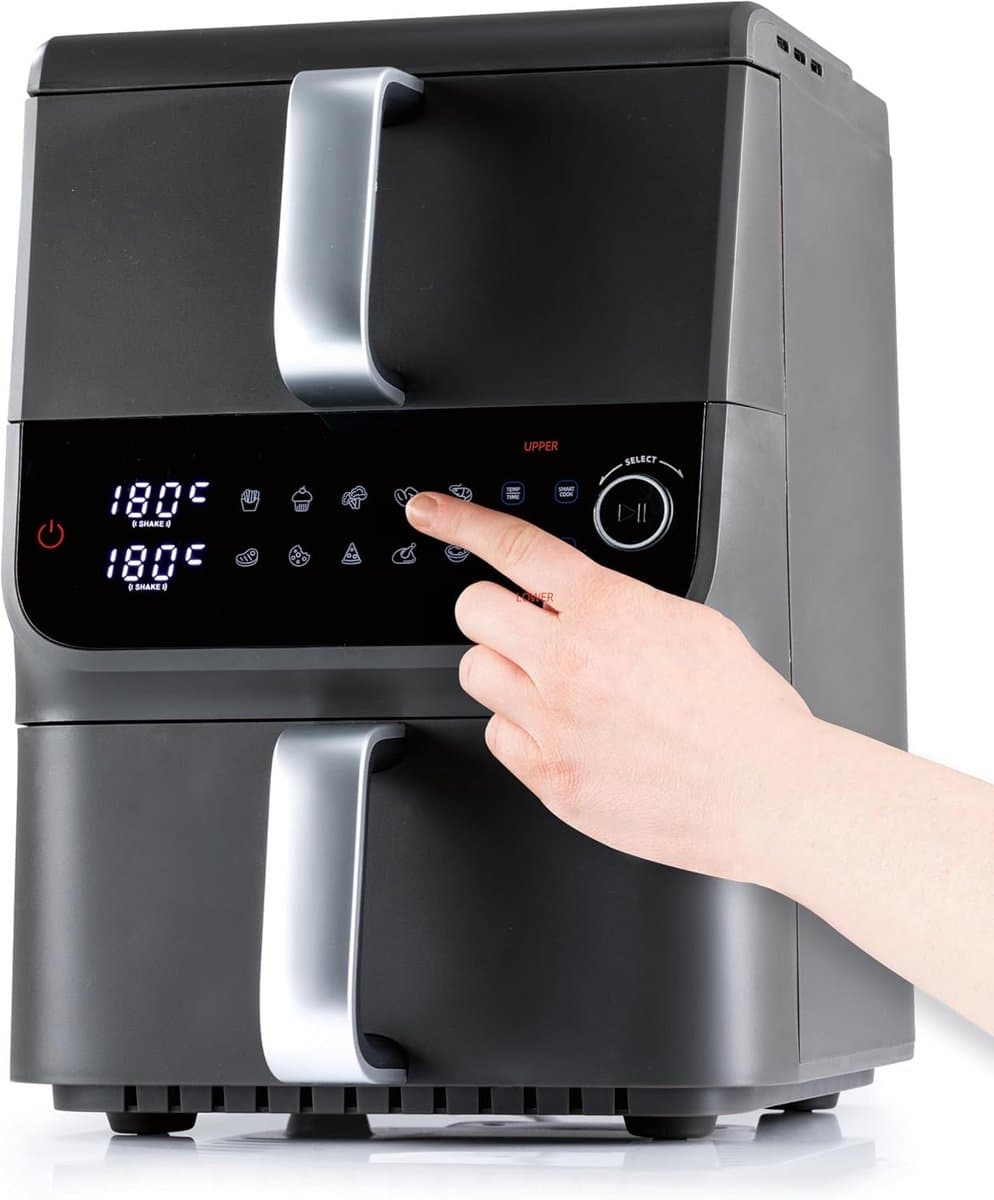 Heteluchtfriteuse Dubbel - Multikoker Verticale - Gelijk Koken - Twee Kamers - 10 Liter - Grijs — afbeelding 1