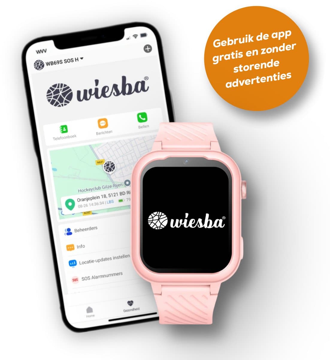 Wiesba WB39 - smartwatch kinderen - gps horloge kind - kinderhorloge bellen - gps tracker kinderhorloge - kinderhorloge met gps - kinderhorloge - Roze — afbeelding 1