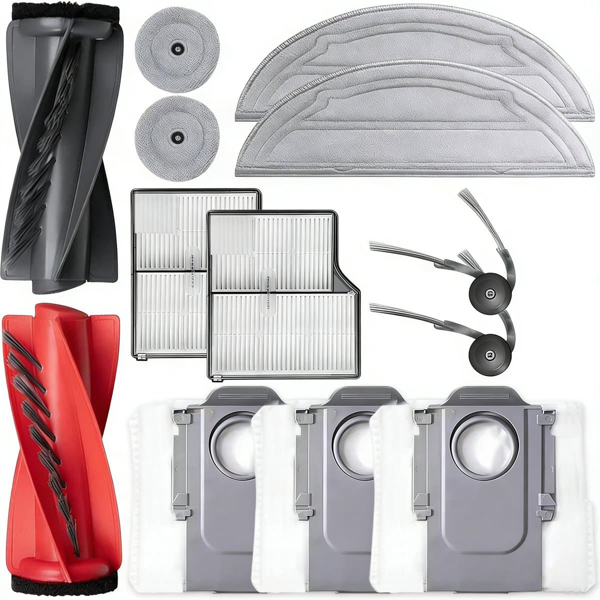 12 stuks Vervangingsset accessoires - geschikt voor Roborock Saros 10 / S9 MaxV Ultra robotstofzuiger - 1 Dubbele hoofdborstel - 2 HEPA-filter - 2 Zijborstels - 2 Dweildoek - 2 Ronde dweil - 3 Stofzak — afbeelding 1