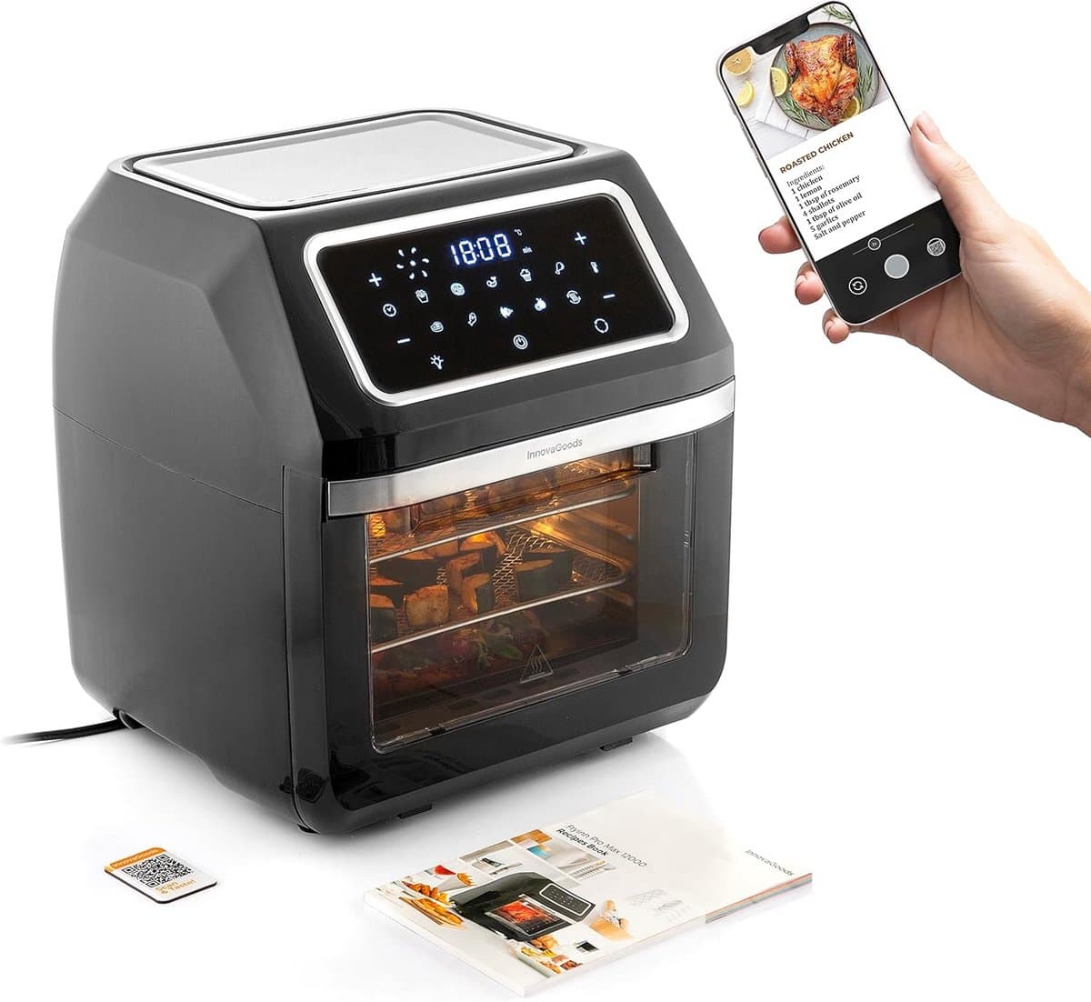 Grote Airfryer 12L - 1800W - RVS - Zwart - Hete Lucht Friteuse met Timer — afbeelding 1
