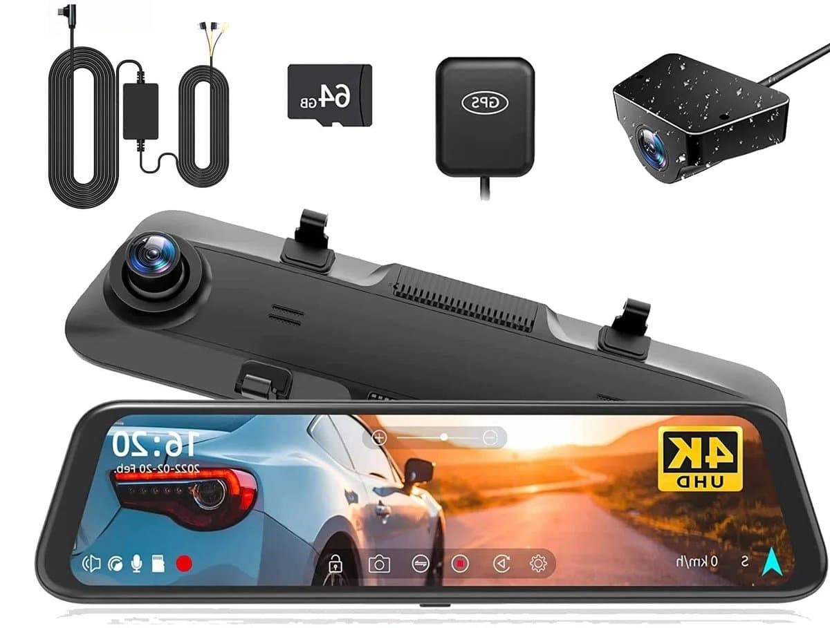 Dashcam Spiegel - Dashcam voor Auto – 12" - Touchscreen - GPS Navigatie – 24K - Achtercamera – Nachtzicht – Parkeermodus – WDR – 170° Groothoek - Hardwire-kit — afbeelding 1