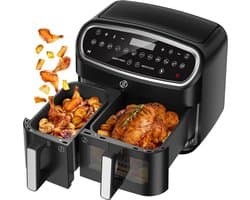 Equivera Dubbele Airfryer - Dubbele Mand - Dual Cook - Heteluchtfriteuse - Verschillende Programma's - Dual Zone - Mega