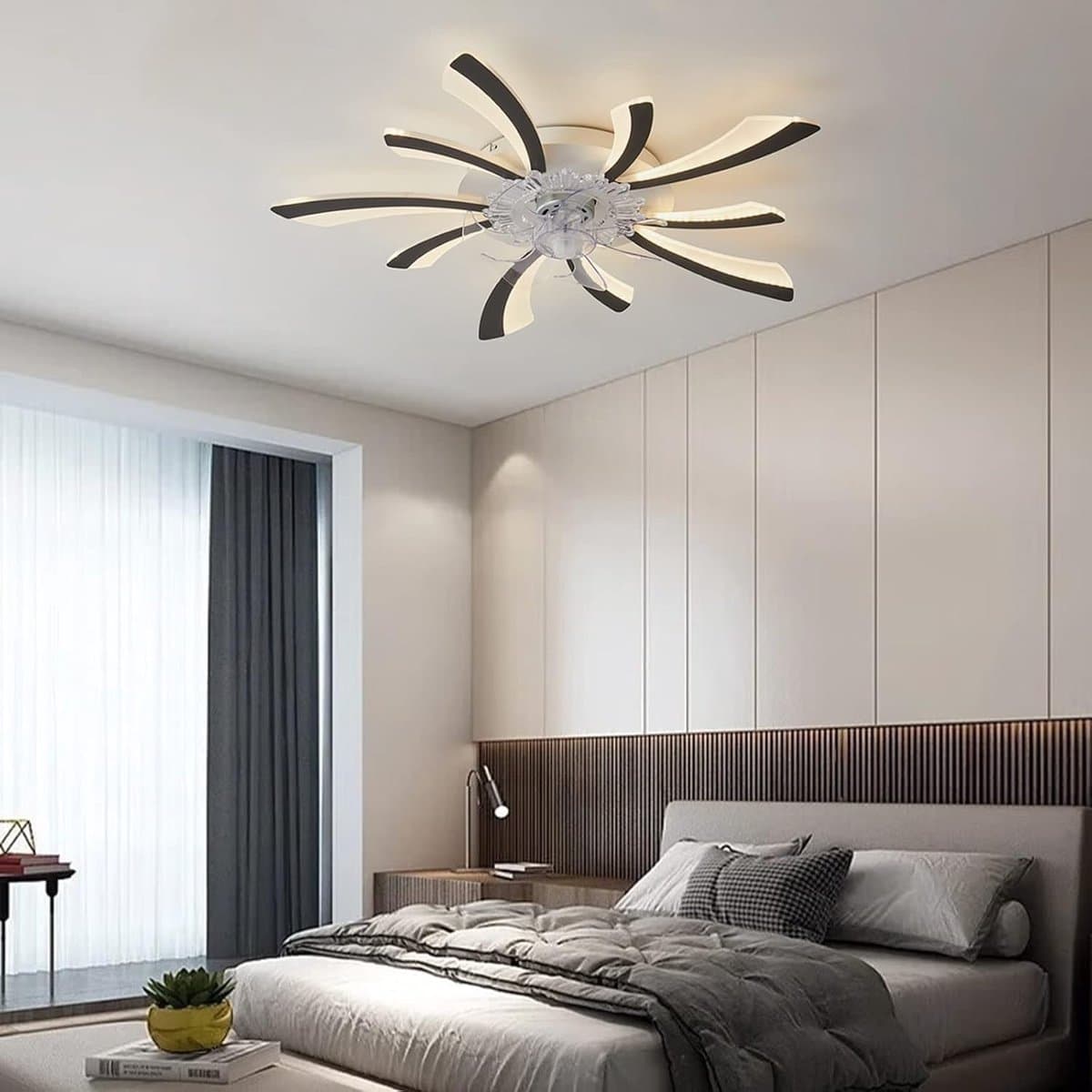 LED Plafondventilator met Licht - Ventilatorlamp Plafond - Kamertemperatuur Regelen - Omkeerbare Stille Motor - 78cm Doorsnede - Zwart — afbeelding 1