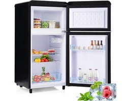 Retro Koelkast - Mini Koelkast - Koel-vriescombinatie-Dubbeldeurs Koelkast – 72L – 39dB – LED - Twee Deuren - Kantoor - 46x45x91cm- Vriezen-Zwart