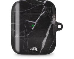 xoxo Wildhearts hoesje geschikt voor Airpods 1/2 - Marble Black Mood - Ook als telefoonhoesje verkrijgbaar - schokbestendige case geschikt voor Airpod 1 en 2 - koptelefoon case - Beschermhoes met marmerprint - marmer look - zwart