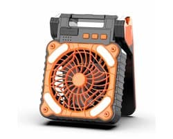 Camping Ventilator Met LED Lamp, USB Ventilator, Oplaadbaar, 4 Snelheden, 90掳 Draaibaar, Timer
