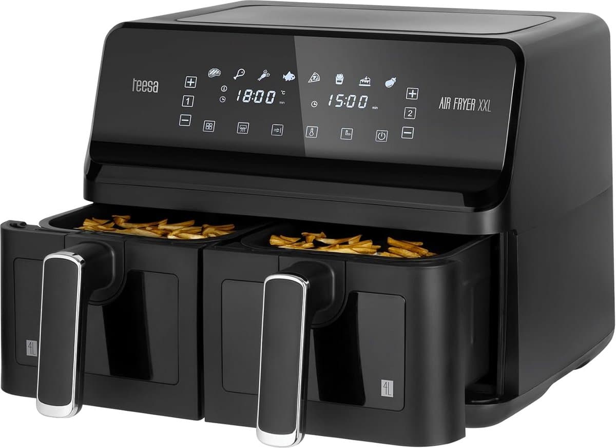 Dubbele Heteluchtfriteuse - Airfryer XXL - Gezond Koken - Twee Manden - 8 Liter - Zwart — afbeelding 1