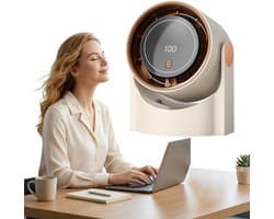 Bladloze turbo ventilator - 100 standen met display - Oplaadbaar USB - Wandmontage mogelijk - Draagbaar