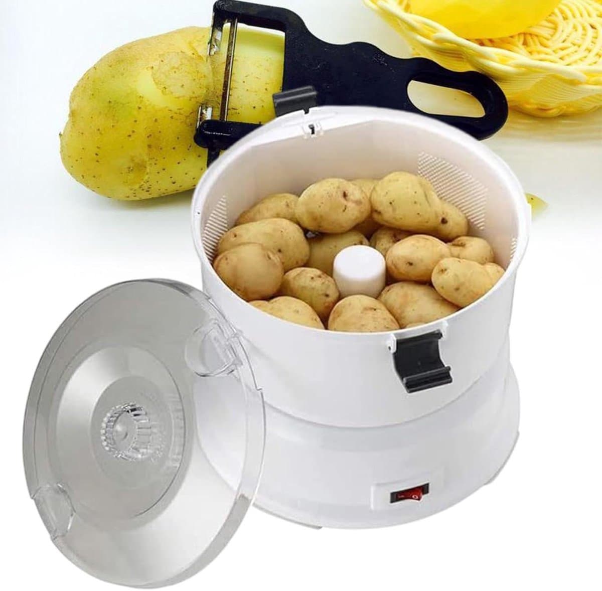 Automatische Aardappelschiller - Elektrische Schilmachine - Snel Groenten Schillen - Krachtige Koperen Motor - 1.7kg Capaciteit - Wit — afbeelding 1