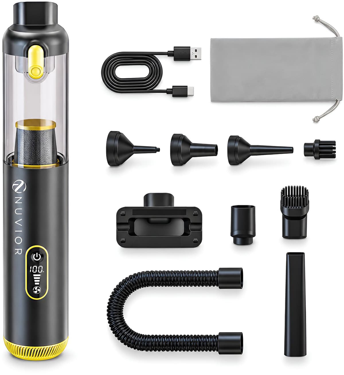 Nuvior NIVOX Kruimeldief – Draadloos – Handstofzuiger – Auto Stofzuiger – Air Duster – usb c kabel — afbeelding 1