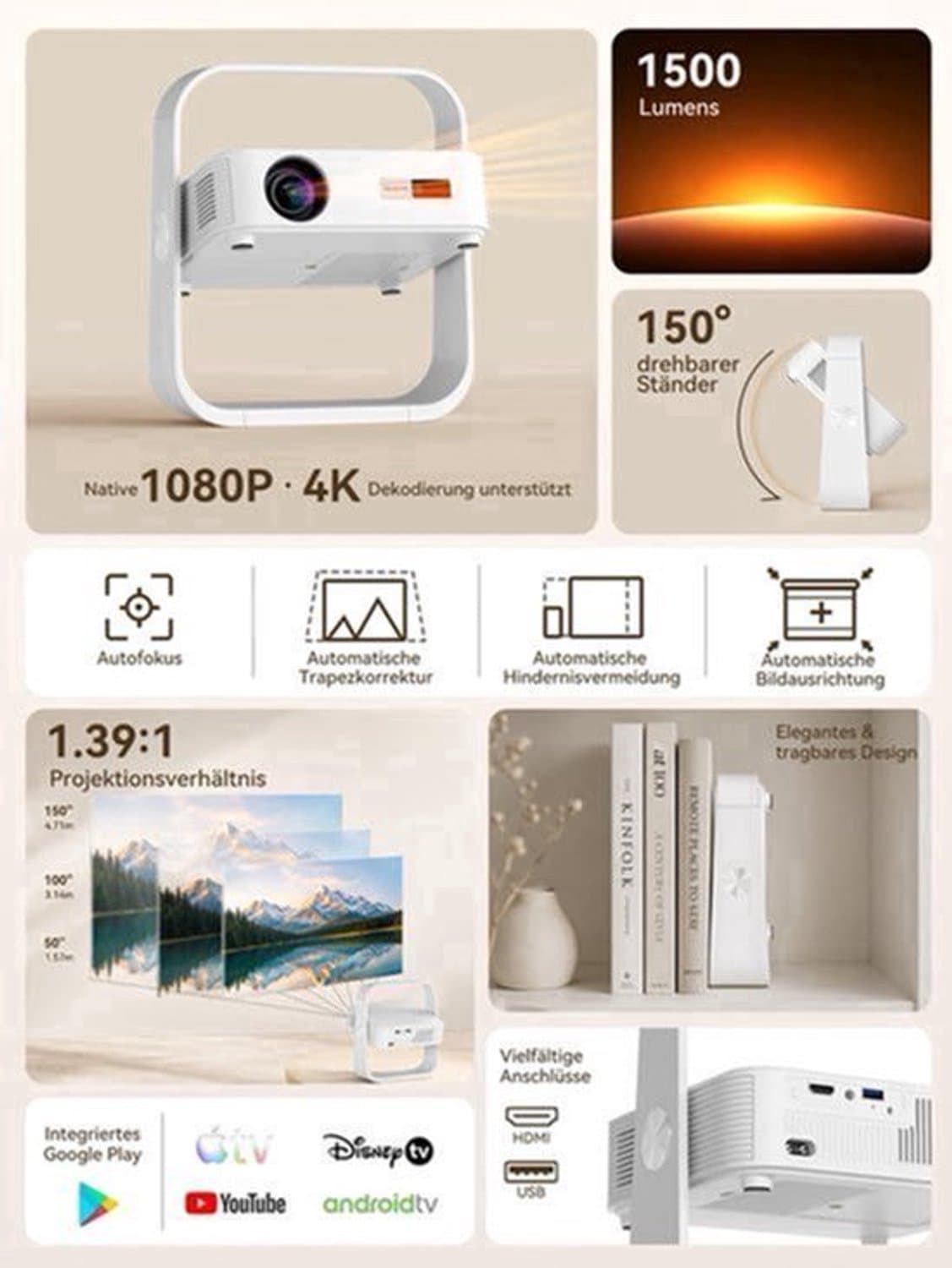 Beamer Draagbare Mini - 1500 Lumen Helderheid - 1080p Resolutie - LCD Scherm - Voor Thuisbioscoop En Presentaties — afbeelding 1