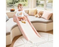 Glijbaan voor kinderen, indoor glijbaan voor bed en bank, peuter bedzijglijbaan met antislip basis, klimglijbaan speelset voor slaap- en woonkamer, Montessori-speelgoed voor de speelplaats, roze