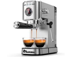 Espresso Koffiemachine – 20 bar, 1350 W, Stoompijp, Drukmeter, 1,1 L Waterreservoir, 2-in-1 Filterhouder – RVS