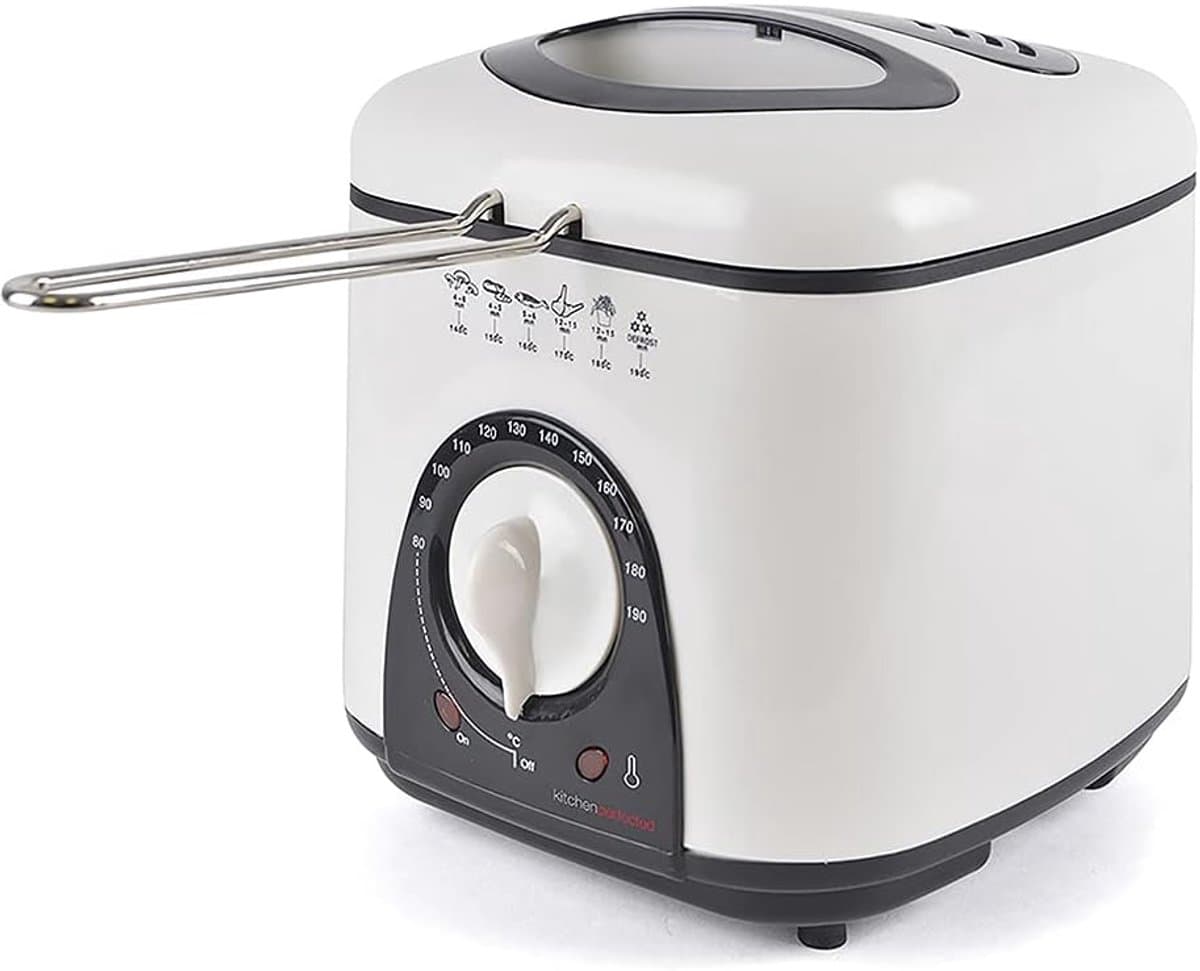 Compacte friteuse met thermostaat en antiaanbaklaag - 1 liter, ivoorwit — afbeelding 1