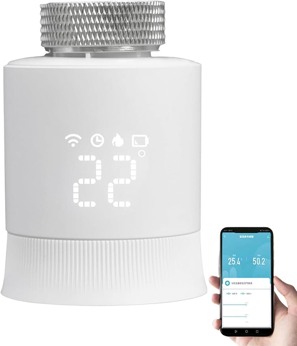 Slimme Radiatorknop - Digitale thermostaat - Energie besparen - Spraak en app bediening - 6 Adapters - Wit — afbeelding 1