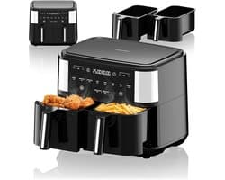 Heteluchtfriteuse - Dubbele mand - Gezond koken - Sync finish functie - 9 Liter - Zwart