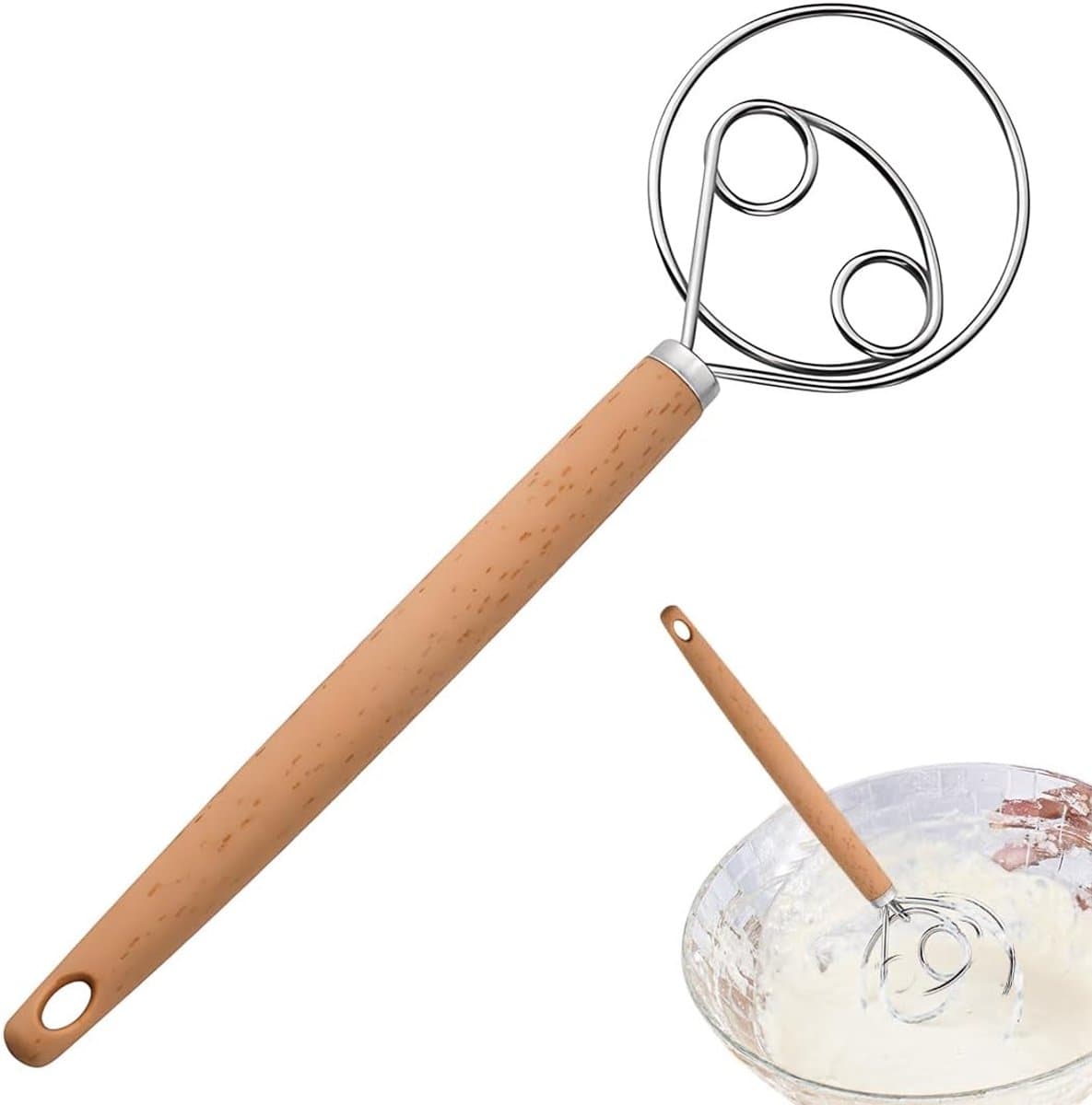 SnelShoppen - Danish Pasta Mixer, RVS Spiral Mixer met Houten Handvat, Duurzame Egg Broom, Keuken Gereedschap voor Perfecte Pasta, 1 Stuk — afbeelding 1