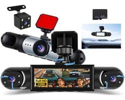 SnelShoppen - 4 Kanaals Dash Cam 360° 1080P Auto Camera met 3,16 inch Display, 64G SD-kaart, Loopopname, Nachtzicht, Groothoek 150°, Bewegingsdetectie