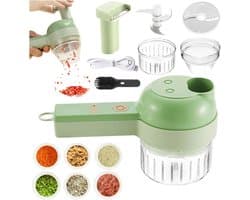 Elektrische Groentesnijder - Keukenmachine Hakker - Snel Ingrediënten Bereiden - 4-in-1 Multifunctioneel - 8 x 20.5 x 9.5 cm - Groen
