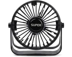 Solvix tafel ventilator geluidloos - USB Tafelventilator - Zwarte Mini Ventilator - 3 Snelheden - 360° Draaibaar - Voor Thuis, Kantoor en Camping