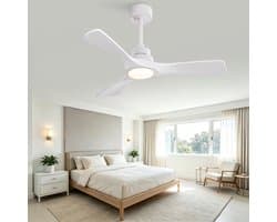 Re-purelife® Koel Zomer Collectie Plafondventilator met Verlichting 106×106×34,3 cm - Wit - Massief Houten 3-Blads Propeller - Stille Omkeerbare Gelijkstroommotor - 6 Snelheden - Afstandsbediening - 3 Lichtkleuren Dimbaar - voor winter en zomer