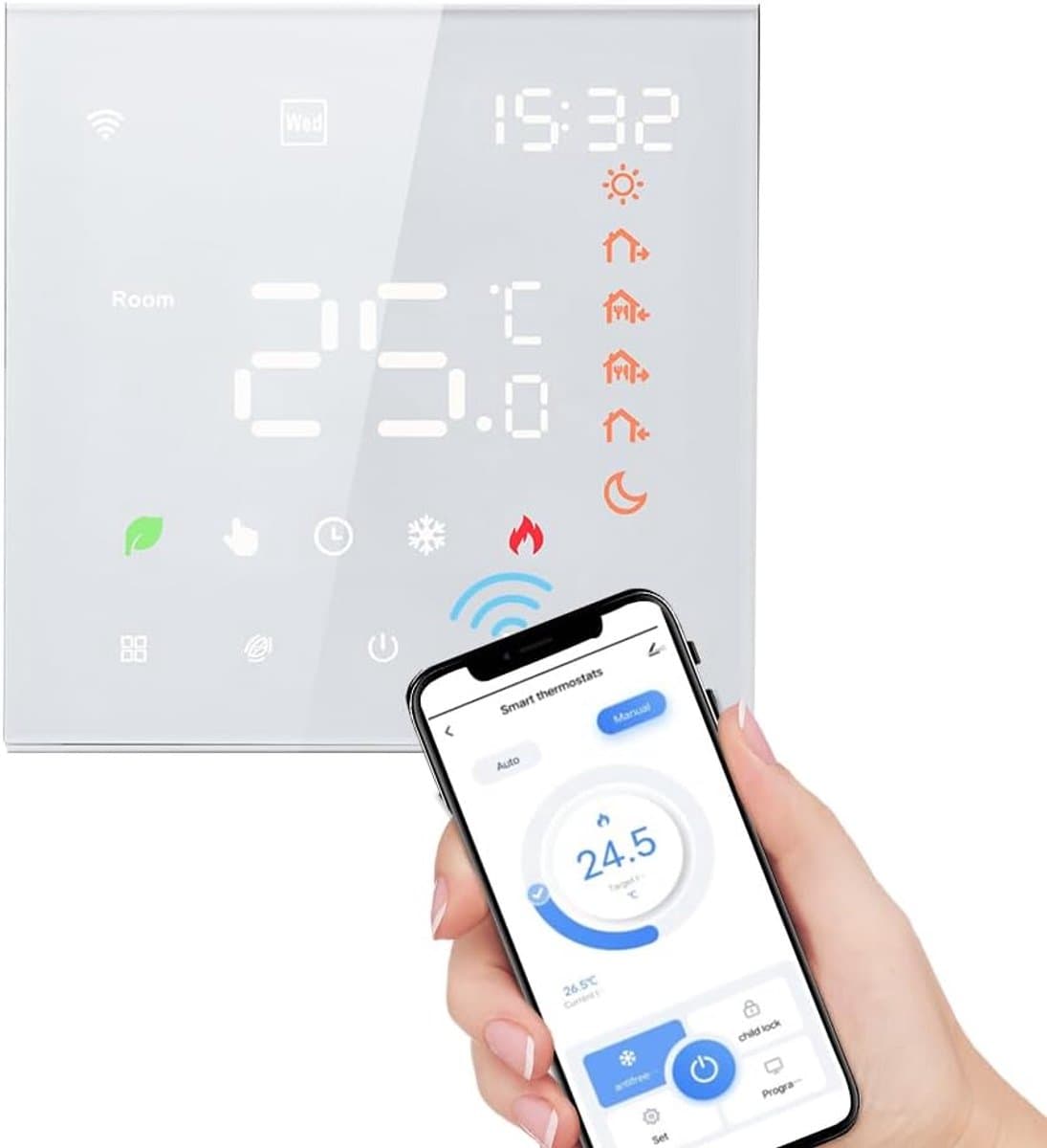 Slimme WiFi Thermostaat - Programmeerbare Thermostaat - Verwarming Regelen - Spraakbesturing - 16A - Wit — afbeelding 1