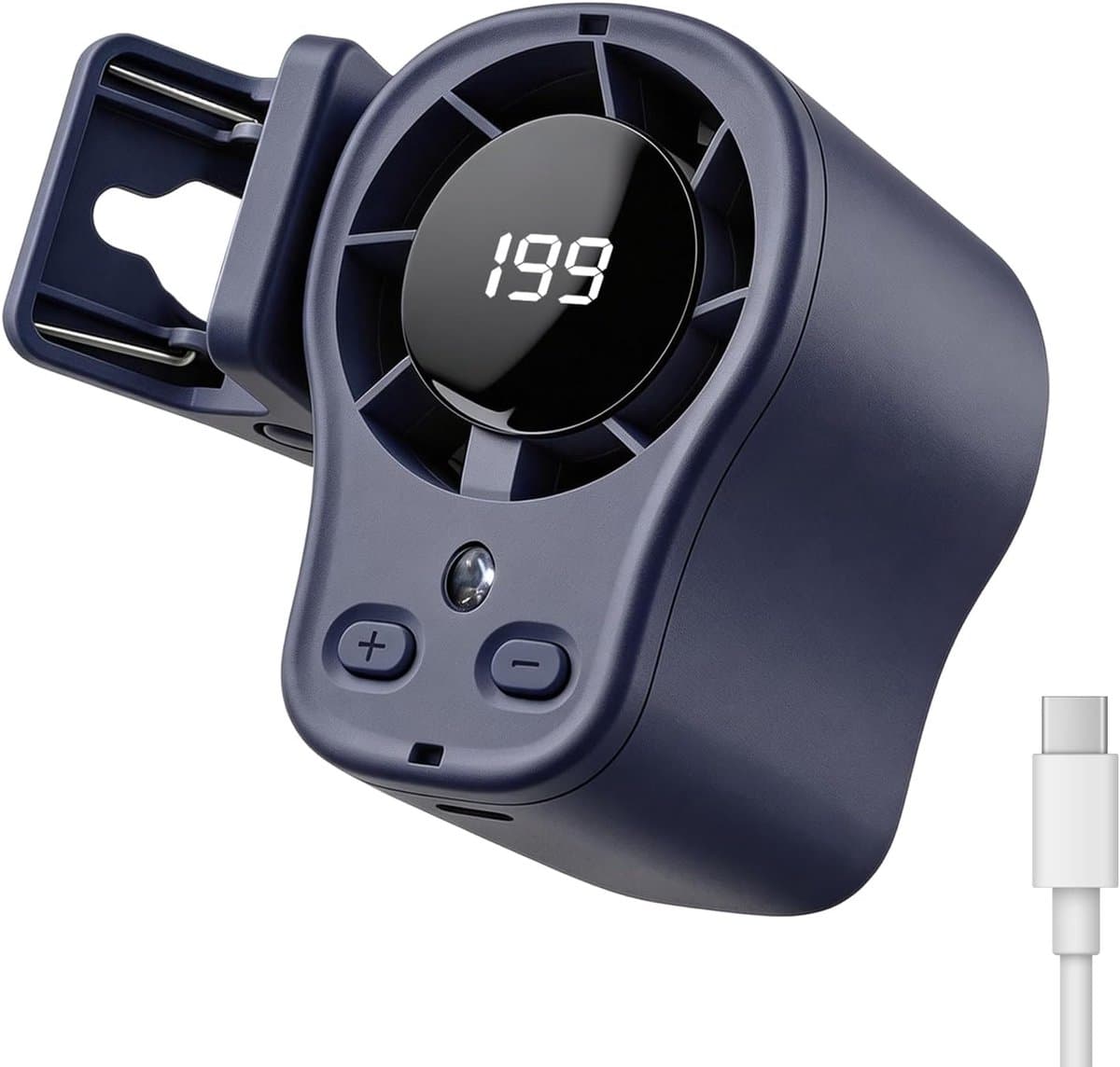 LISM - Autoventilator met clip, display, 360° draaibaar en semi-koelend, handsfree clipventilator, USB-oplaadbare persoonlijke ventilator, Geschikt voor auto, werk en kamperen (donkergrijs) — afbeelding 1