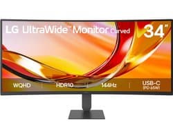 LG UltraWide 34U64XB-B - WQHD VA Curved Monitor - USB-C 65W - KVM Switch - 144hz - 34 inch