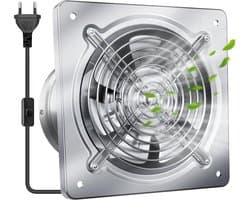 Afzuigventilator 200 mm – Stille Badkamerventilator – 980 m³/u Luchtafvoer – RVS – Wand- en Plafondmontage – 7 Bladen