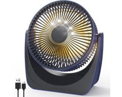 longziming -Draadloze USB Tafelventilator – 4000mAh Oplaadbare Mini Ventilator – 5 Snelheden – 360° Verstelbaar – Met Warm Nachtlampje voor Thuis, Kantoor en Camping