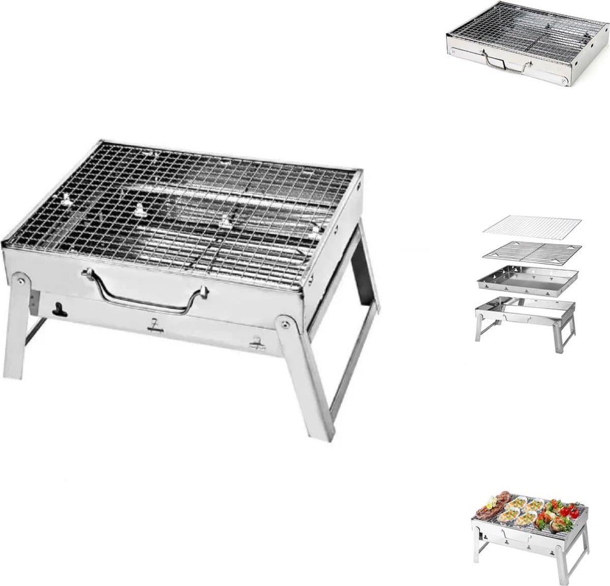 Toolbrothers Outdoor draagbare houtskool barbecue van roestvrij staal voor kamperen, montage zonder gereedschap 43 x 29 x 23 cm Zilver Smoker BBQ Pit Grill — afbeelding 1