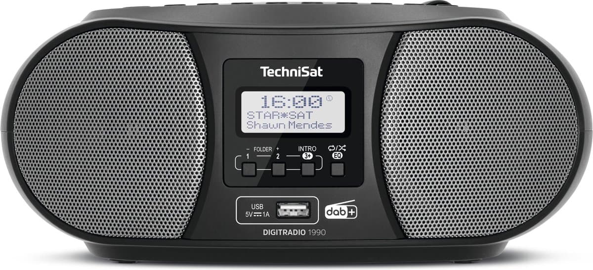 TechniSat DIGITRADIO 1990 - Stereo-boombox met DAB+/FM-radio en CD-speler (Bluetooth-audiostreaming, hoofdtelefoonaansluiting, USB, AUX in, oplaadfunctie, klok, 2 x 1,5 watt uitgangsvermogen) — afbeelding 1