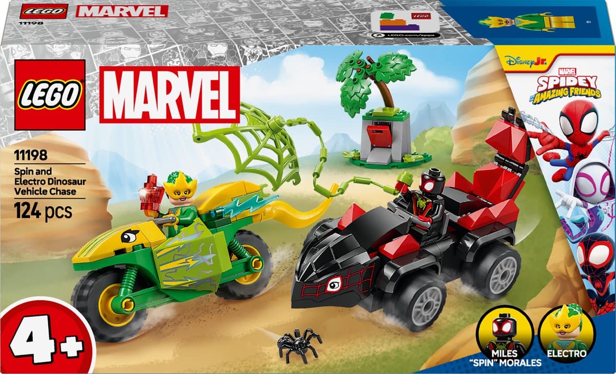 LEGO Marvel Spidey And His Amazing Friends - Spin en Electro achtervolging met dinosaurusvoertuigen Constructiespeelgoed — afbeelding 1