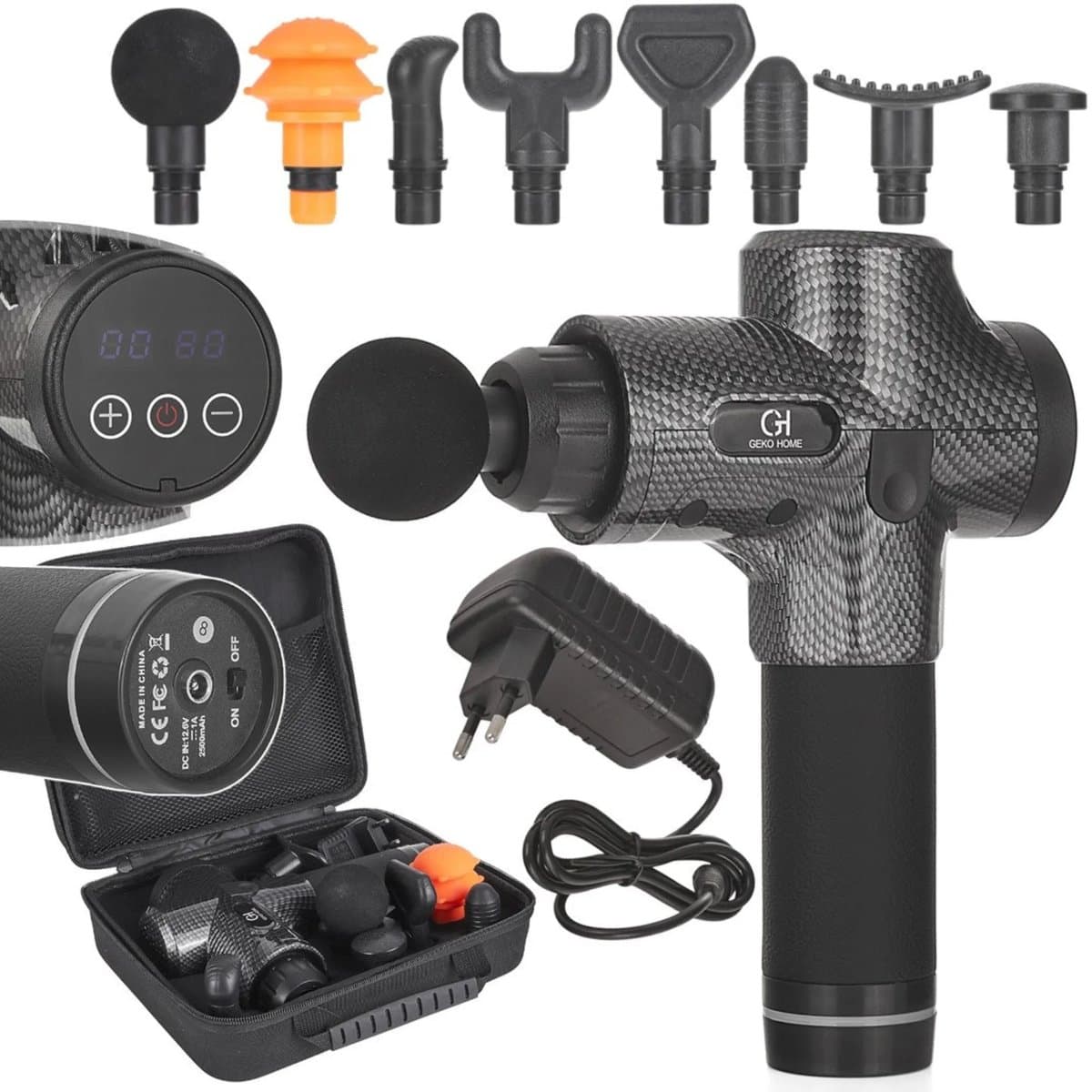 GEKO Massage gun - 8 opzetstukken - 100W - 30 snelheden - 2400mAh batterij - Ergonomisch ontwerp — afbeelding 1