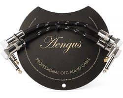 2 stuks Áengus Black Tweed patchkabel - 6.35mm mono jack plug haaks/haaks - 15 cm