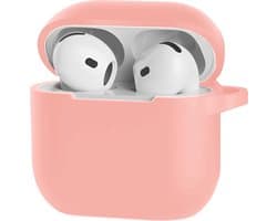 Hoesje Geschikt voor Apple AirPods 4 / 5 - Siliconen Hoes met Clip - Silicone Case Cover - Lichtroze