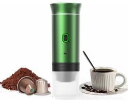 Draagbaar Koffiezetapparaat voor Onderweg - Draadloos voor in de Auto - 12 Volt - Espresso - Nespresso - Dolce Gusto - Capsule Koffie - Gemalen Koffie - Cups - Oplaadbaar - Groen