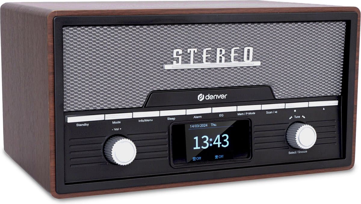 Denver DAB Radio CD Speler - Retro Radio - Bluetooth - 20 voorkeuzezenders - DAB /FM / AUX - MDA525 - Darkwood — afbeelding 1