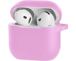 Hoesje - Geschikt voor Apple AirPods 4 / 5 - Siliconen Hoes met Clip - Silicone Case Cover - Flamingo