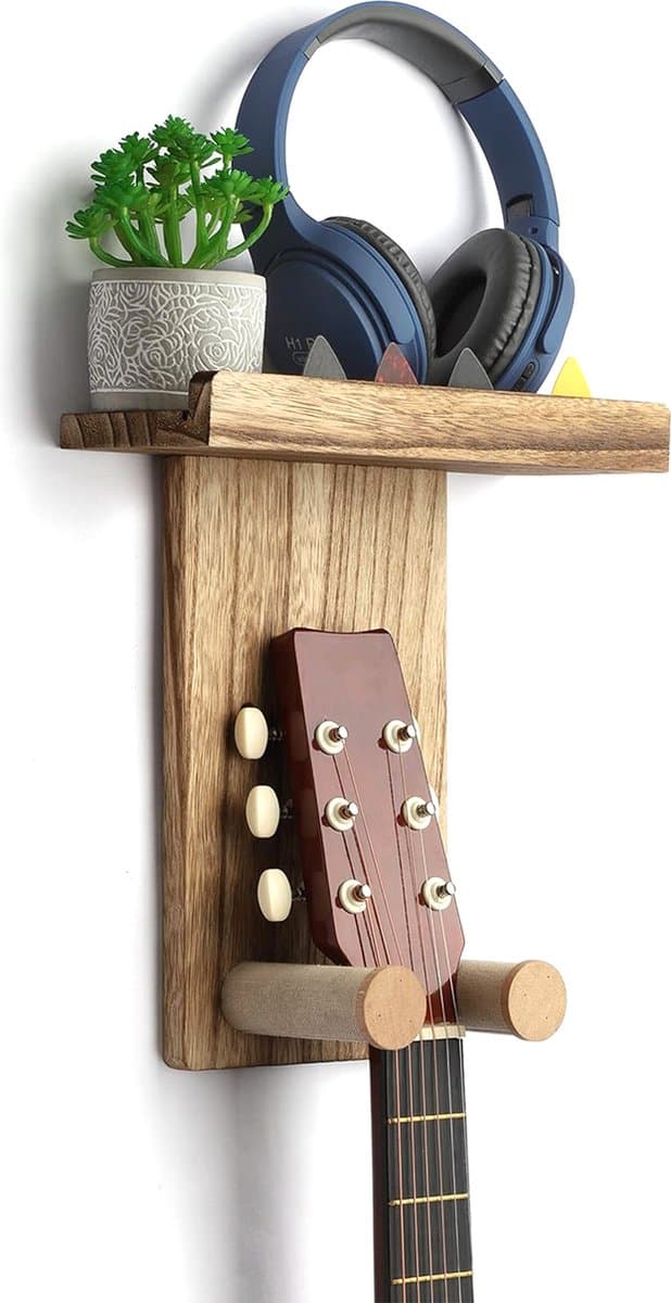 YONO Gitaar Muurbeugel met Plankje - Wandbeugel - Wandsteun Beugel - Muur Houder - Accessoires - Hout — afbeelding 1